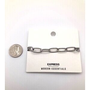 EXPRESS Modern Essential Silver Tone Paper Clip Chain Bracelet Toggle Close